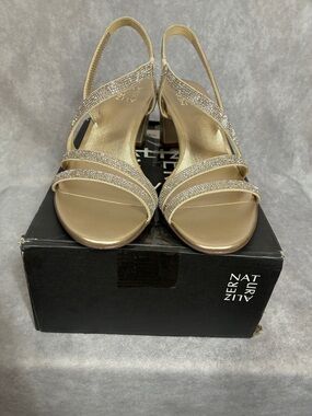 Naturalizer “Vanessa2” Gold Rhinestone Strappy Slingback Heels